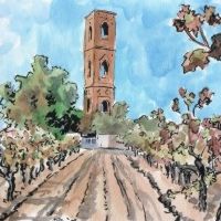 La Torre de l'Aigua a la Bleda, aquarel·la del natural (2022)
