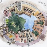 Plaça de l'Oli, Vilafranca, dibuix del natural (2026)