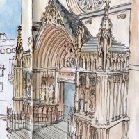 Santa Maria des del Vinseum, Vilafranca, aquarel·la del natural (2026)
